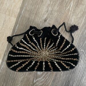 Black Velvet Women's Mini Bag With Embroidered Detail
